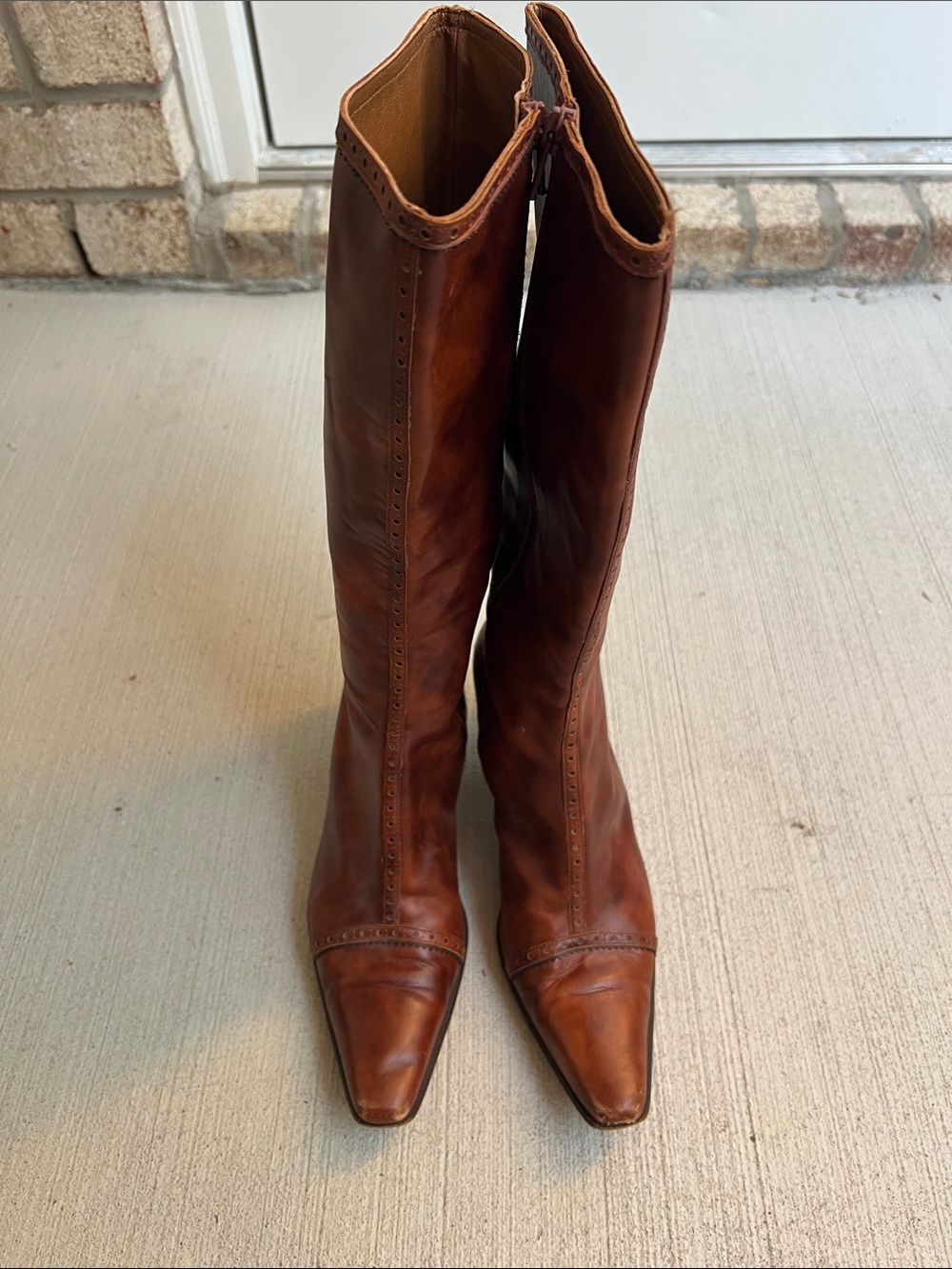 J. Crew Vintage Italian Made Tall Brown Leather Boots Kitten Heels Size 7.5